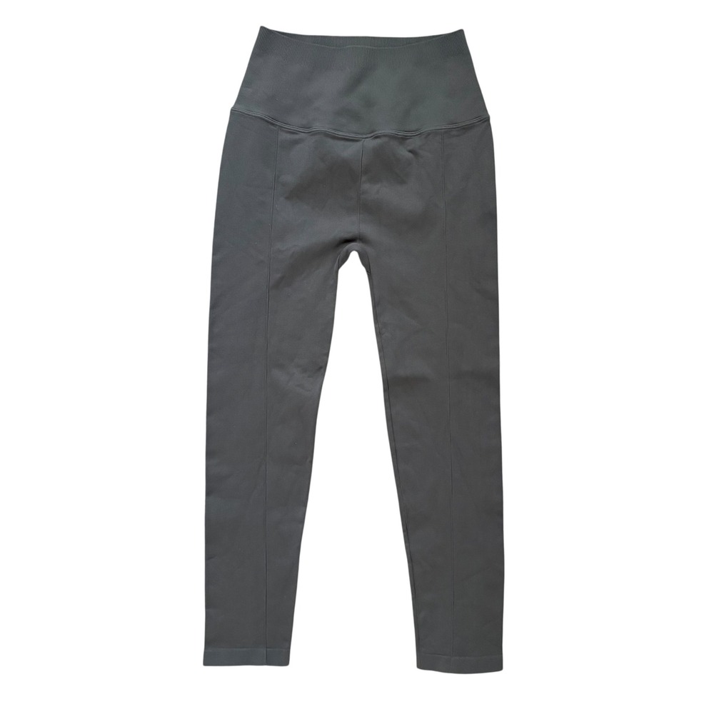 NUX High Waist Womens M Medium Capri Leggings Grey Front Seam Ribbed Activewear‎